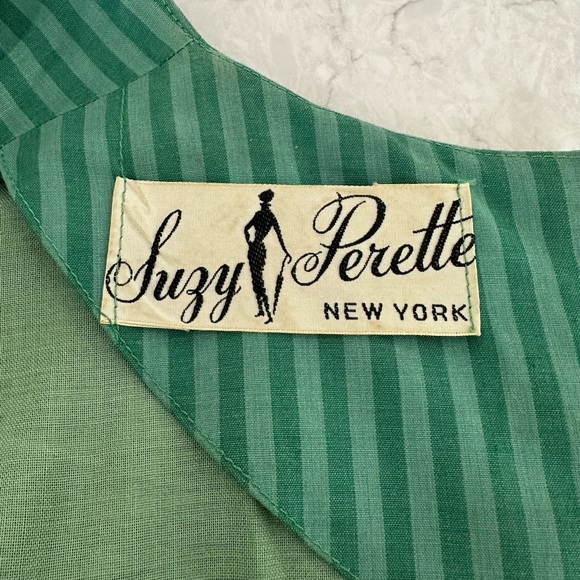 Vintage Suzy Perette Green Striped Dress and Overcoat Set size Small - Picture 4 of 11